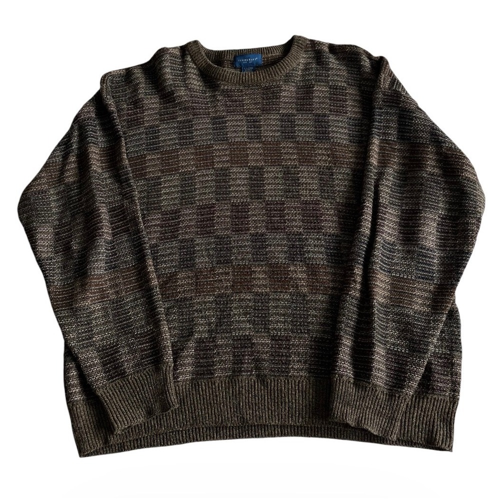 Vintage Towncraft Sweater Mens XL Geometric Knit Crewneck Pullover Brown